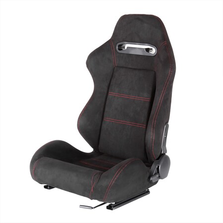 Spec-D Tuning Racing Seat - Black Suede With Red Stitching - Left Side RS-2495L